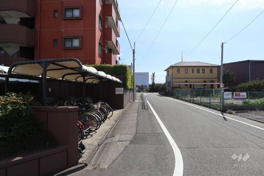 敷地南西側の前面道路（北西側から）