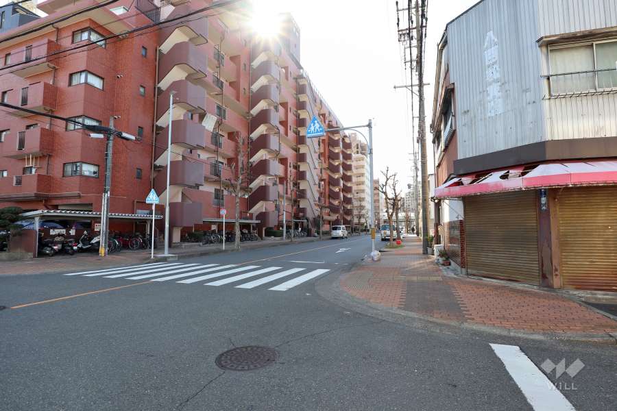 敷地北西側の前面道路（北東側から）