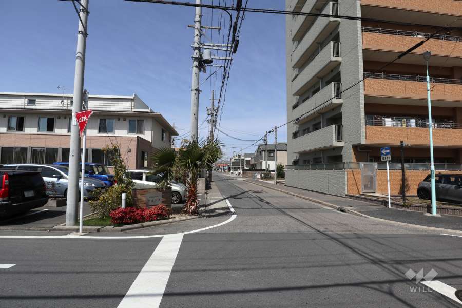 敷地北西側の前面道路（南東側から）