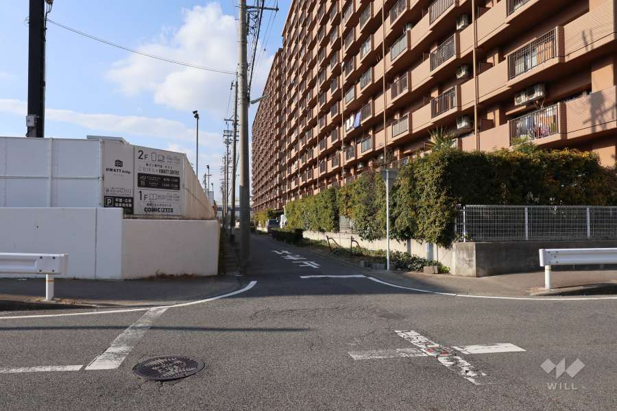 敷地南東側の前面道路（南東側から）