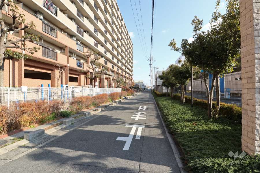 敷地南東側の前面道路（南西側から）