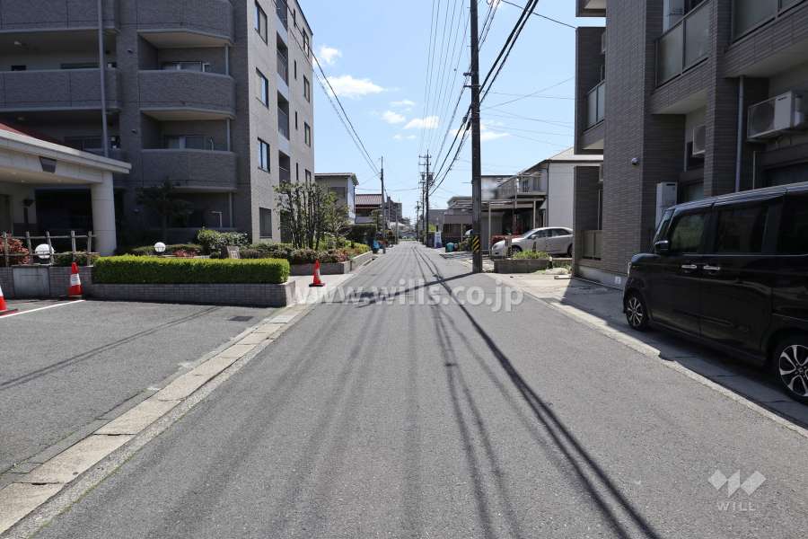 敷地西側の前面道路（北側から）