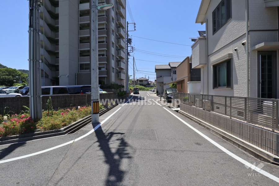 敷地西側の前面道路（北側から）