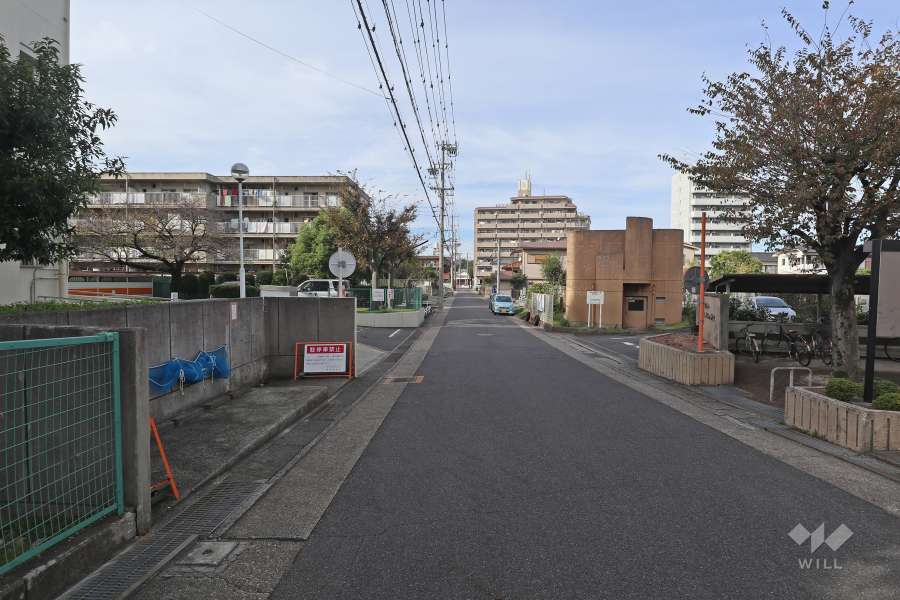 敷地東側の前面道路（南東側から）