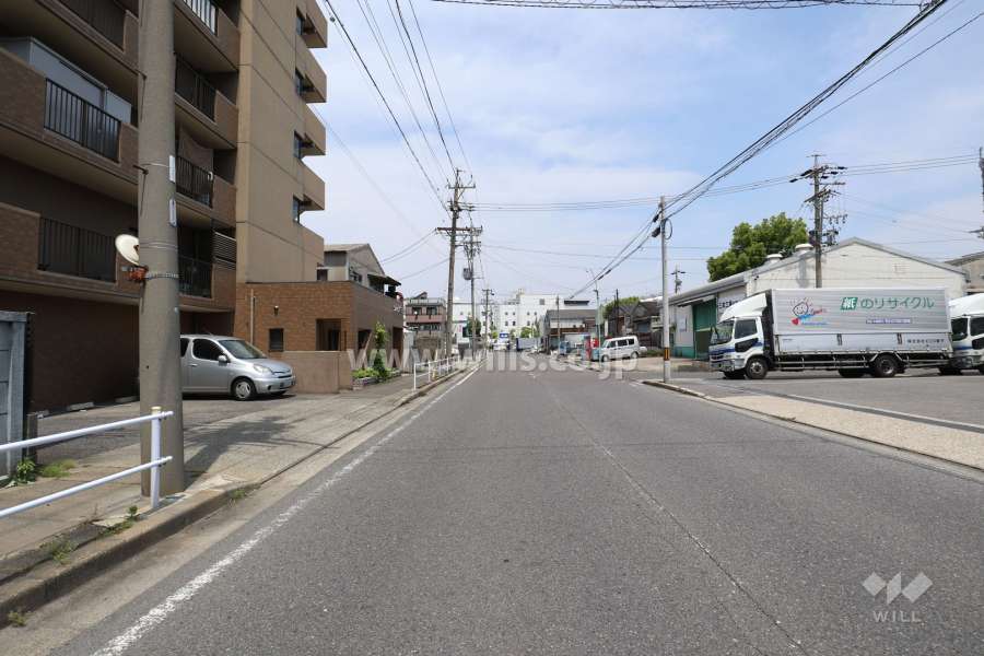 敷地東側の前面道路。二車線の通りです。