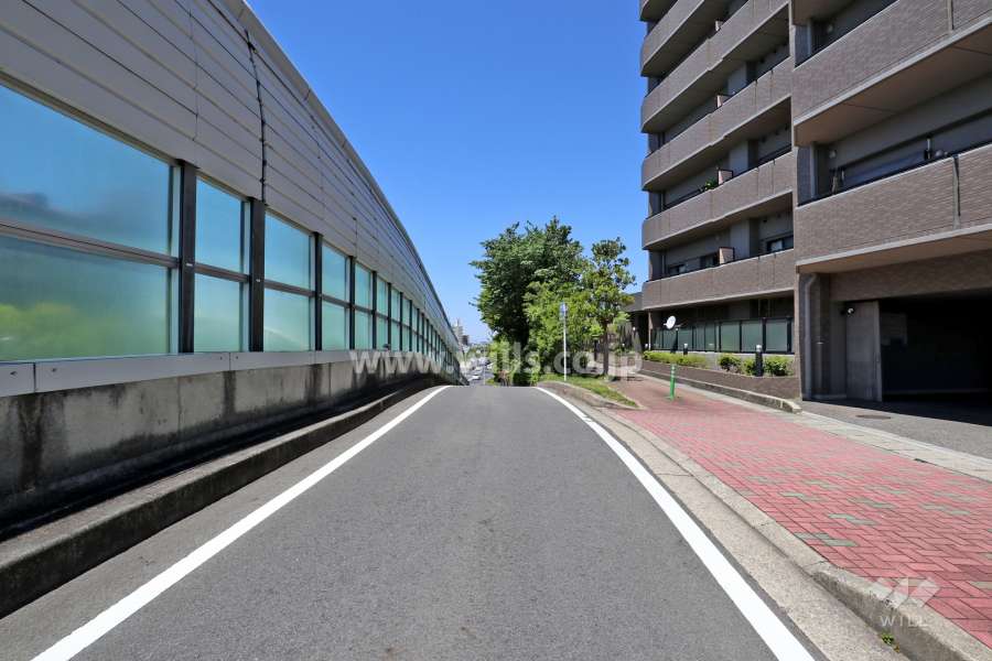 敷地南西側の前面道路。名古屋第二環状自動車道と面しています。