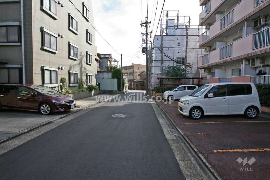 敷地西側の前面道路(北側から)