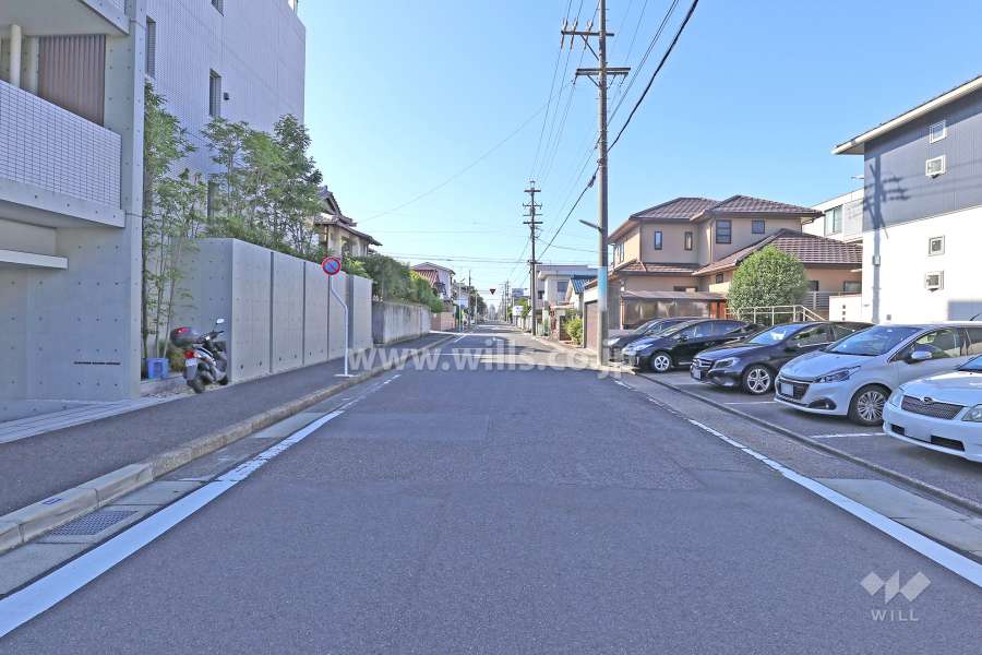 敷地の西側の前面道路（北側から）