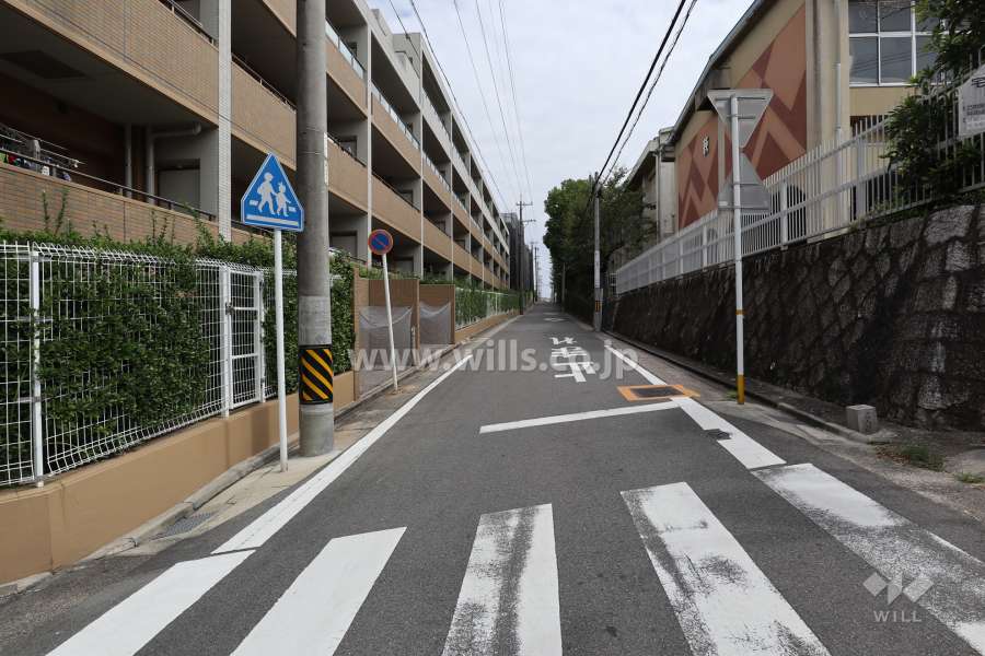 敷地南東側の前面道路（南西側から）