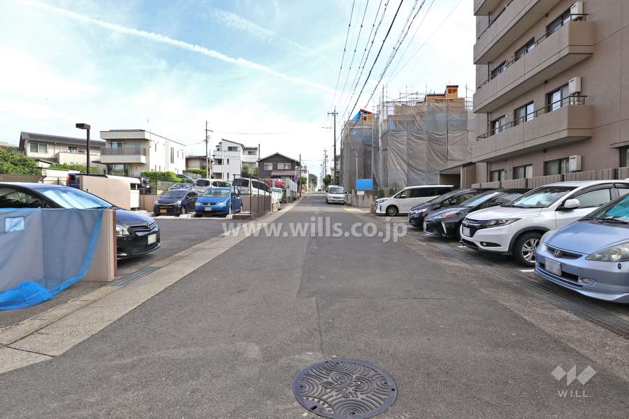 敷地南東側の前面道路（南西側から）