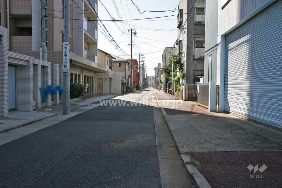 敷地西側の前面道路(北側から)