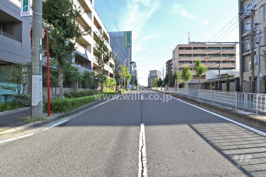 敷地南東側の前面道路（南西側から）
