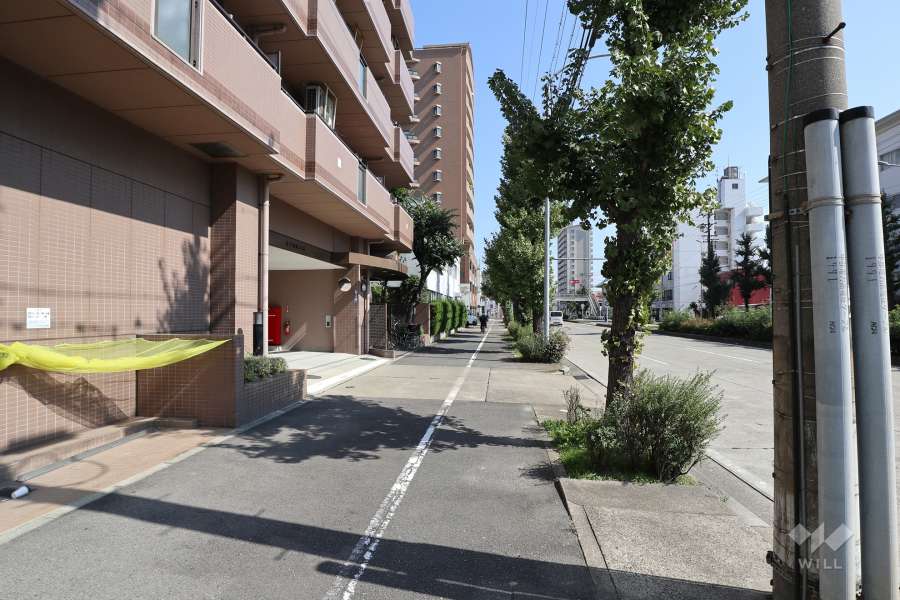 敷地南側は片側三車線の幹線道路が通っています。