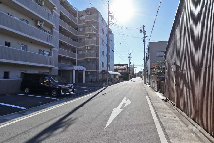 敷地西側の前面道路（北側から）