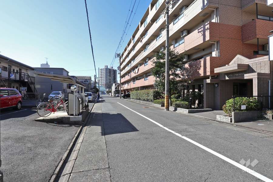敷地南東側の前面道路（北東側から）