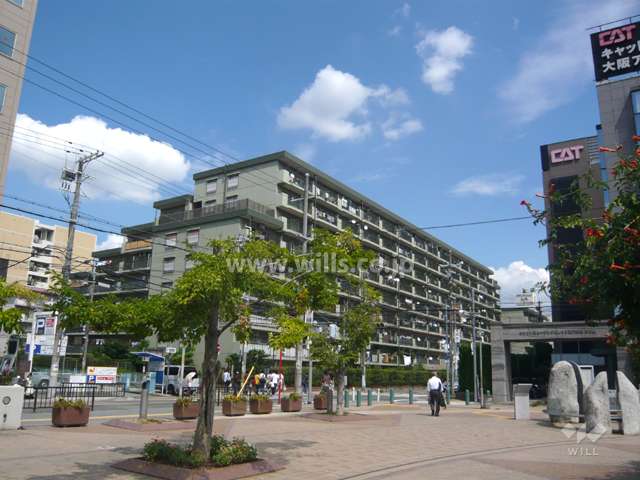 敷地の南西側には「江坂公園」が広がっています。（江坂公園から見たグリーンコーポ江坂第２）