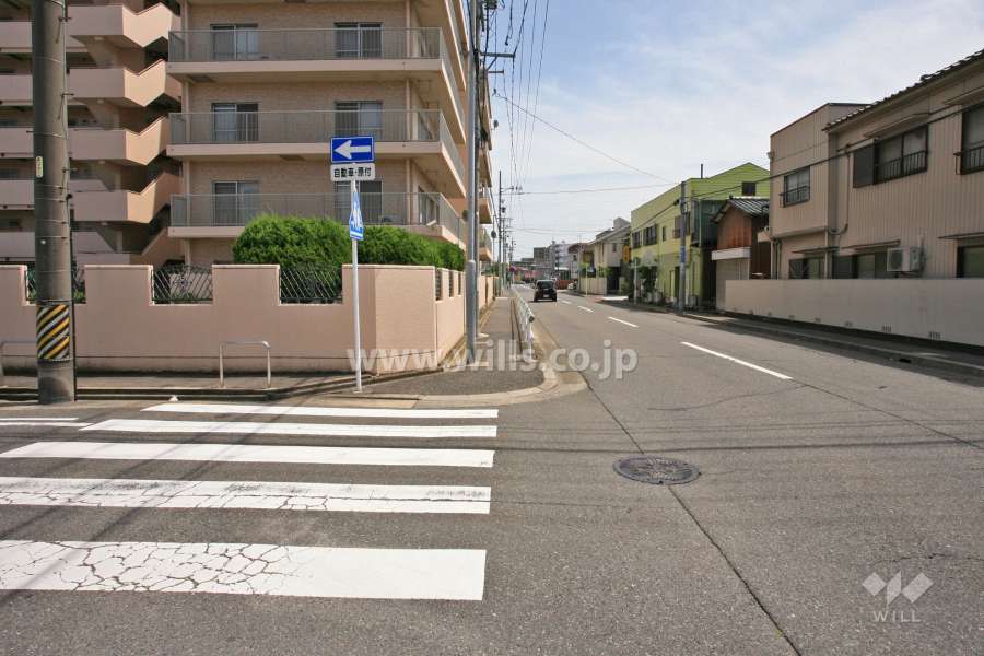 敷地西側の前面道路(北側から)