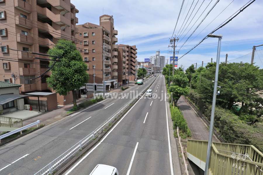 敷地北側は県道200号に面しています。（敷地北東側の歩道橋の上から）