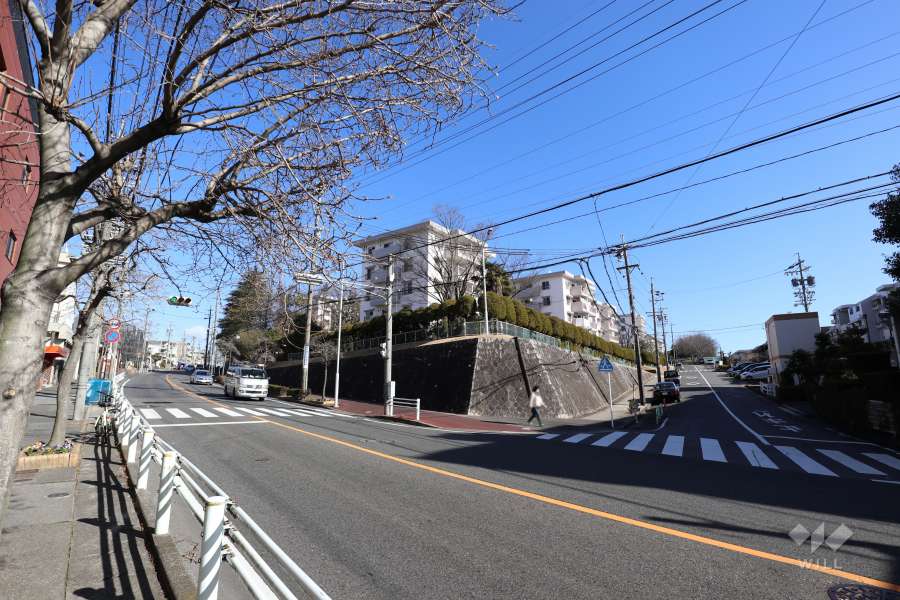 敷地北西側と南東側の前面道路（南西側から）