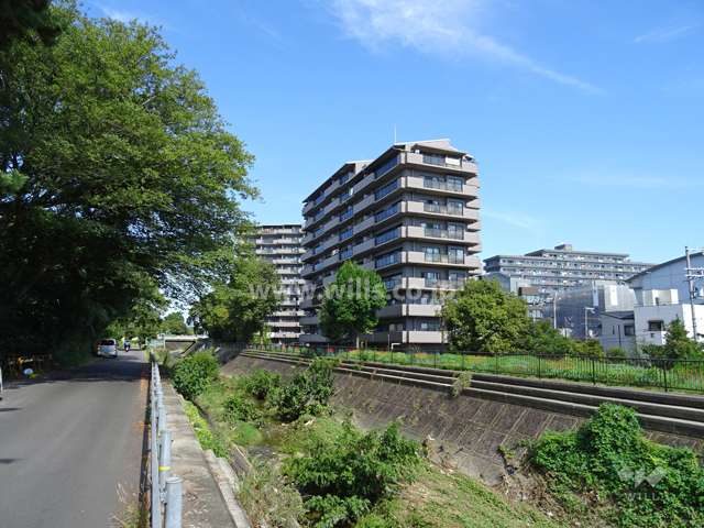 東急ドエル・アルス江坂の遠景※敷地の西側には高川が流れています。