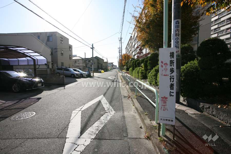 敷地南東側の前面道路（北東側から）