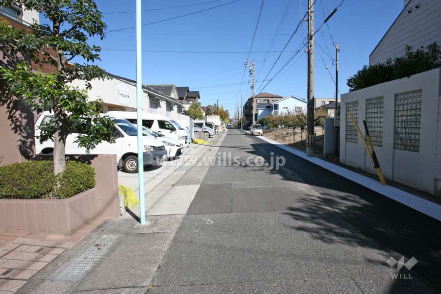 敷地南東側の前面道路（南西側から）
