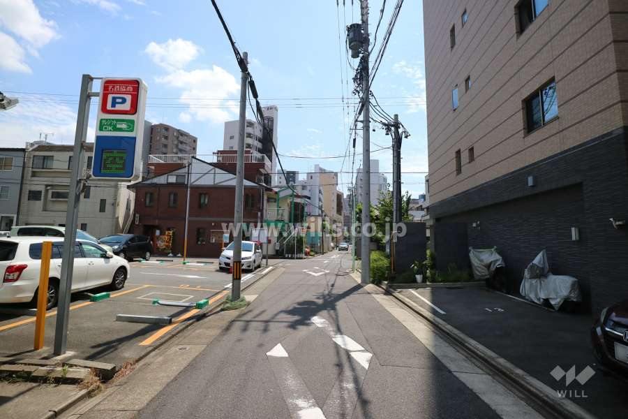 敷地東側の前面道路（北側から）