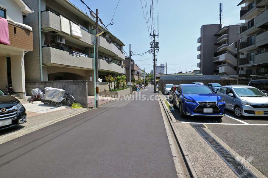敷地南側の前面道路(西側から)