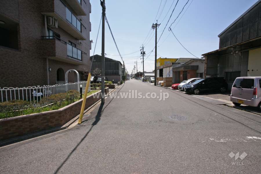 敷地西側の前面道路(北側から)