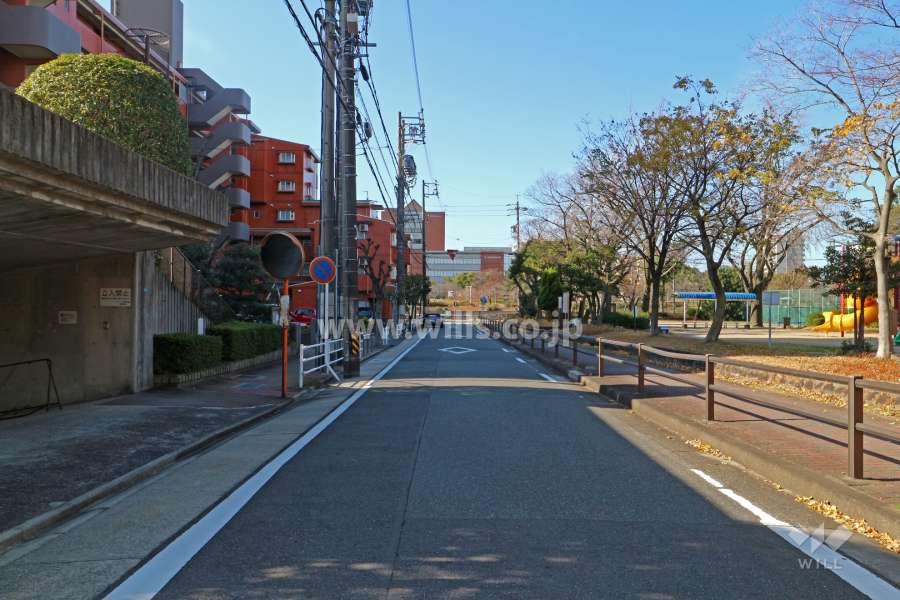敷地北西側の前面道路（北東側から）