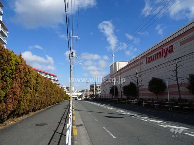 敷地南東側の前面道路（南西側から）
