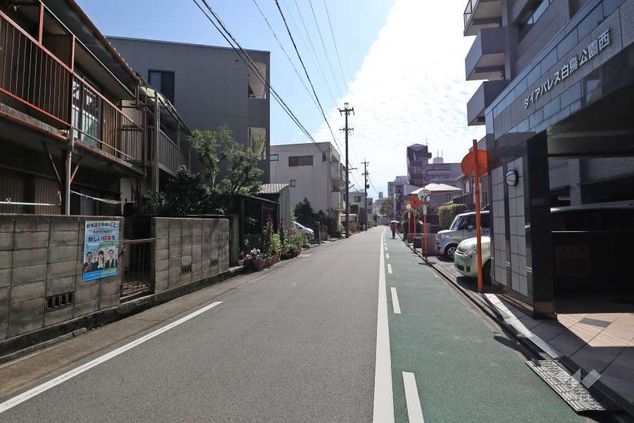 敷地北東側の前面道路（北西側から）