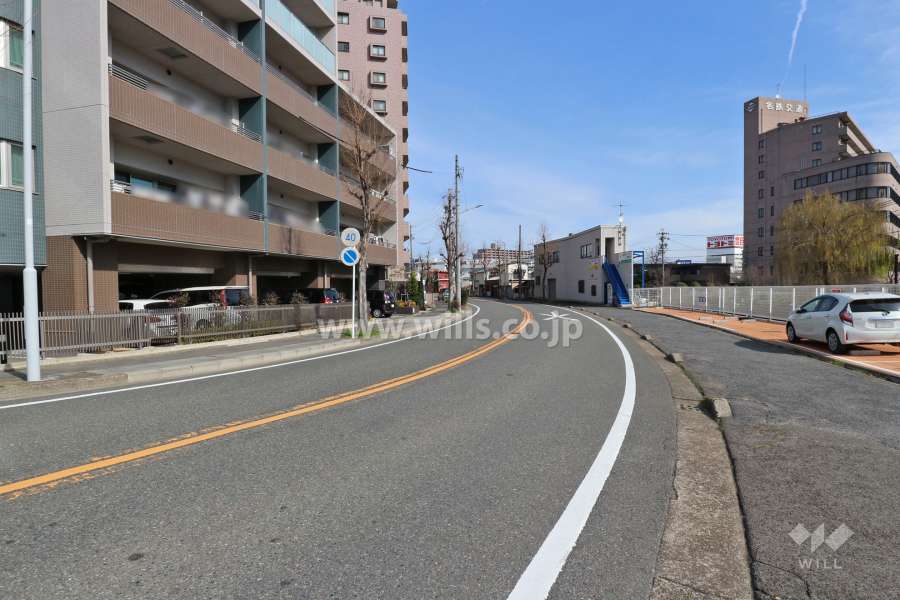 敷地南東側の前面道路（南西側から）