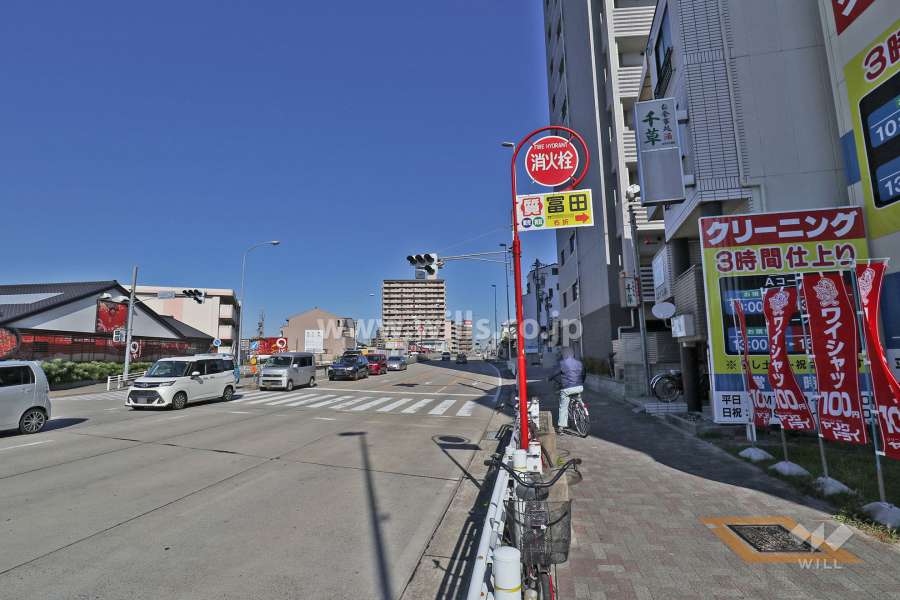 敷地の西側の前面道路（南側から）