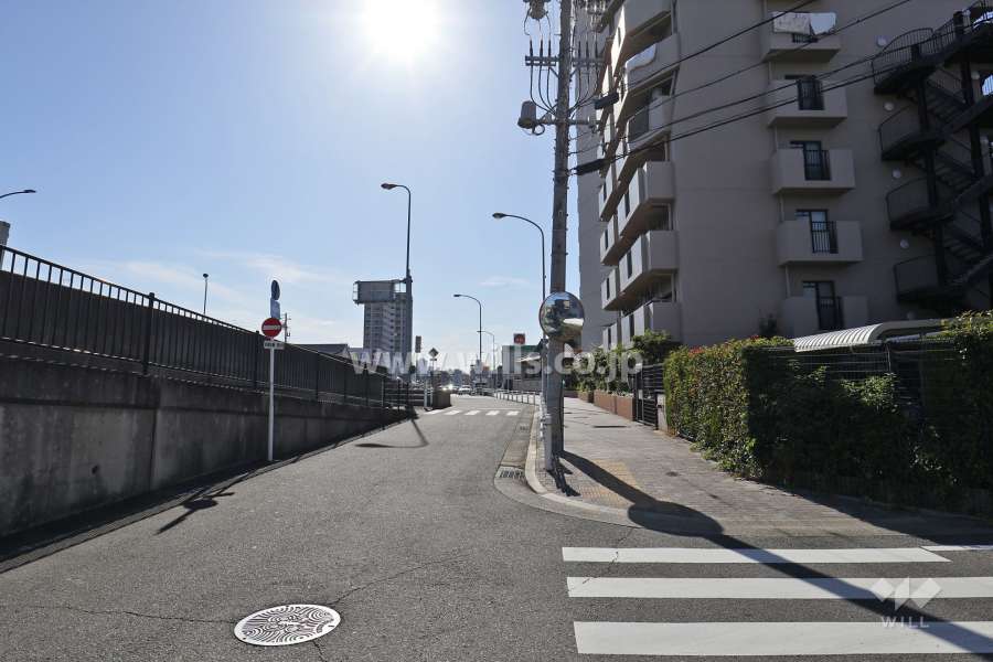敷地南東側の前面道路（北東側から）
