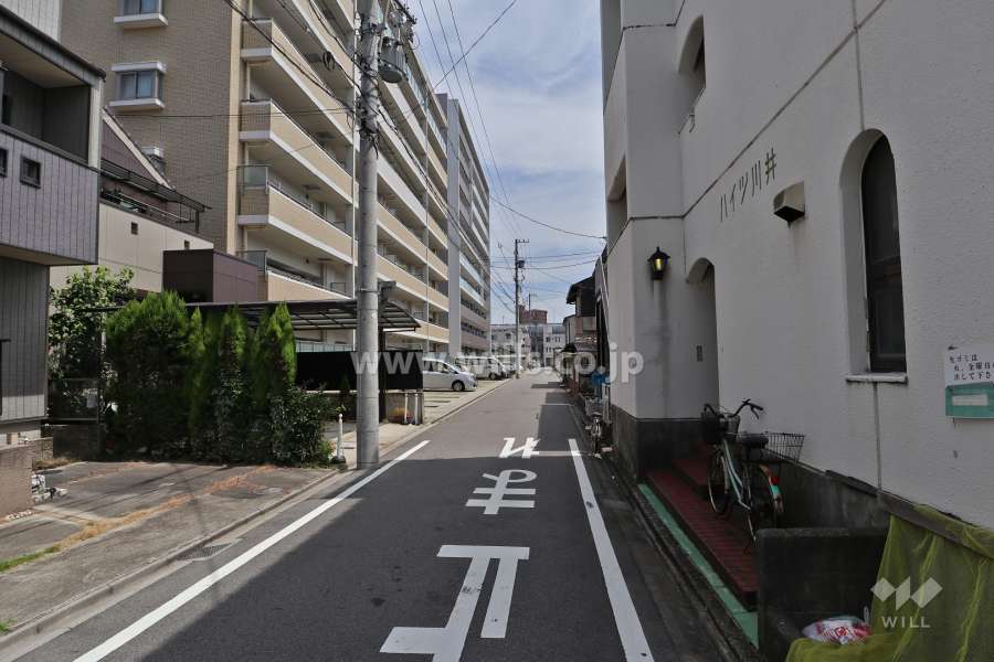 敷地南側の前面道路（西側から）
