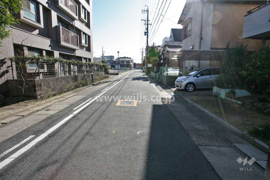 敷地西側の前面道路(北側から)