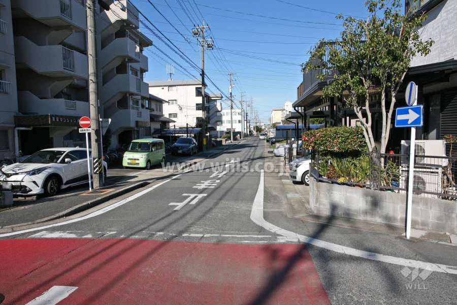 敷地北東側の前面道路(南東側から)