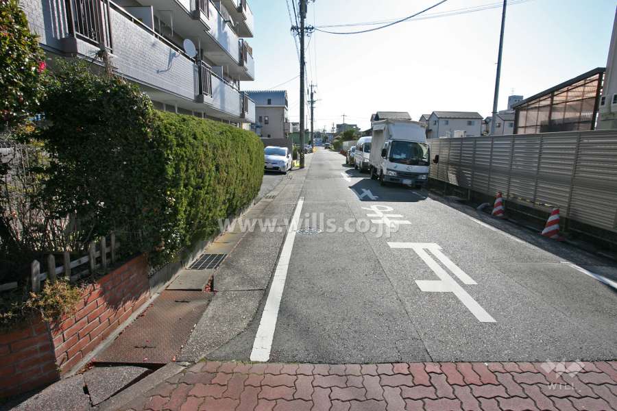 敷地南側の前面道路(西側から)