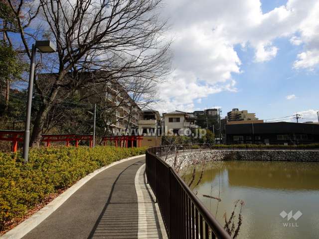 敷地の西側には池があります。