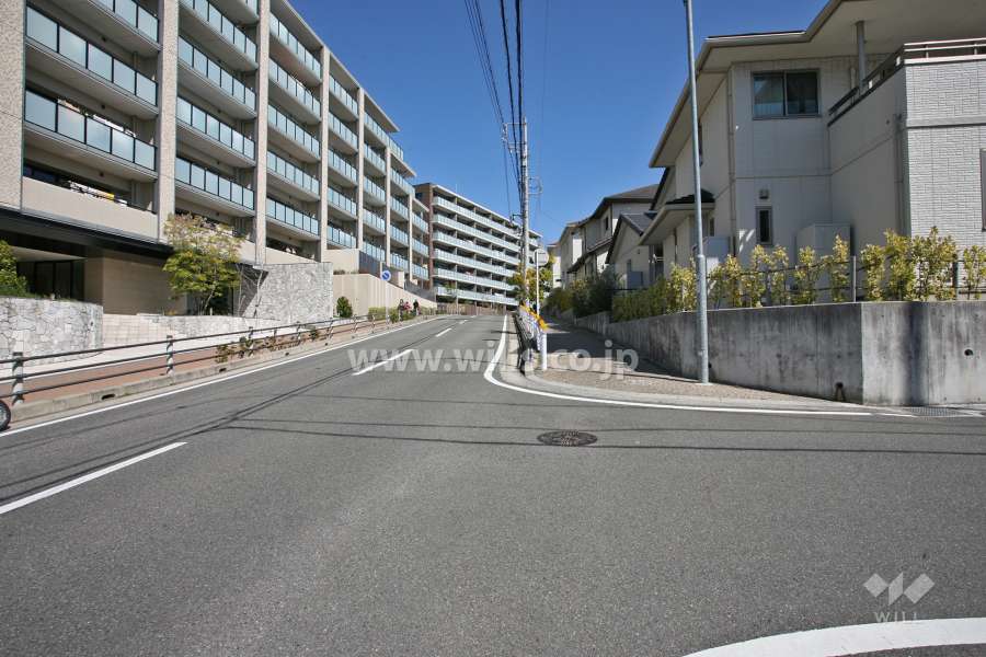 敷地南東側の前面道路（南西側から）