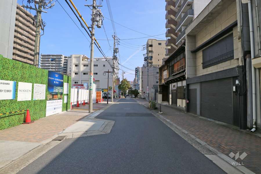 敷地南側の前面道路（西側から）