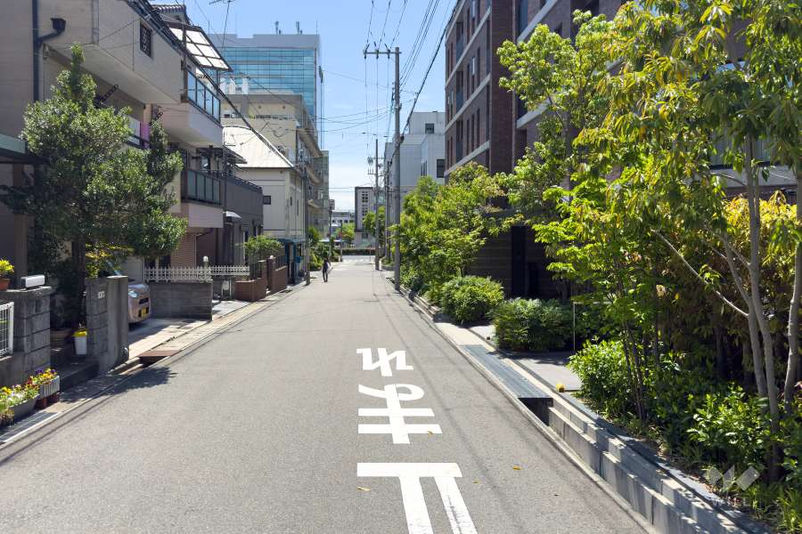 敷地東側の前面道路（北側から）