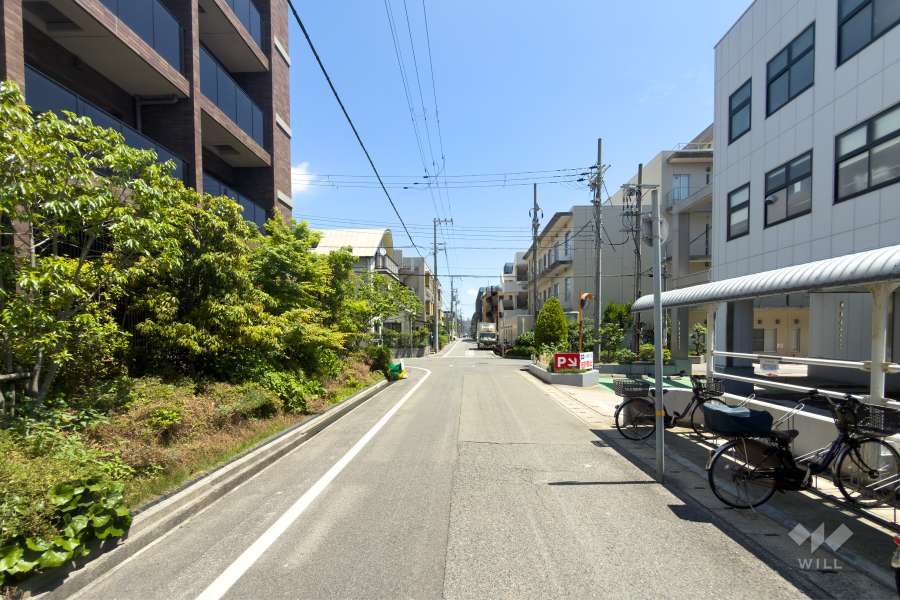 敷地南側の前面道路（西側から）