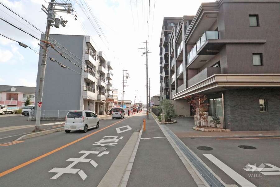 敷地東側の前面道路（北側から）