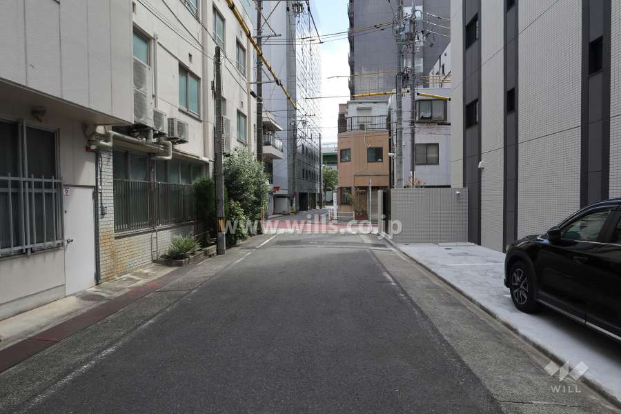 敷地東側の前面道路（北側から）