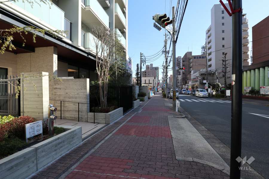 敷地南東側の前面道路（南西側から）