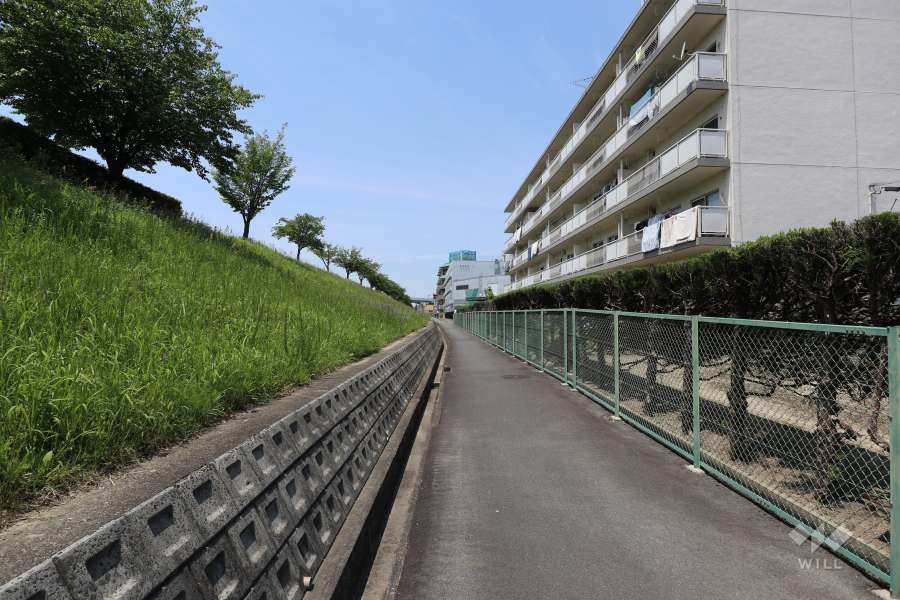 敷地南側の堤防の先には、庄内川が流れ、堤防には松河戸西枇杷島線（愛知県道162号）が通っています。