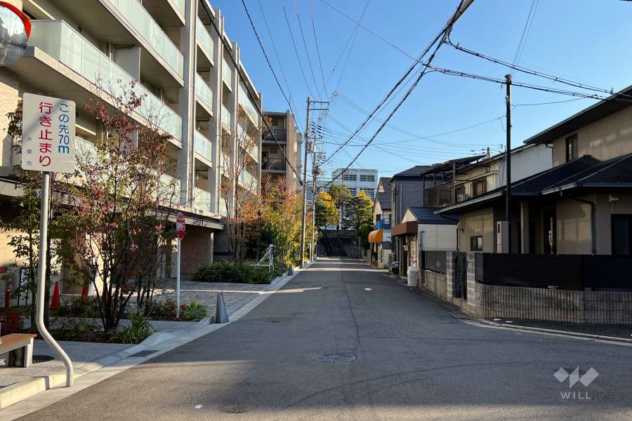敷地西側の前面道路(北側から)