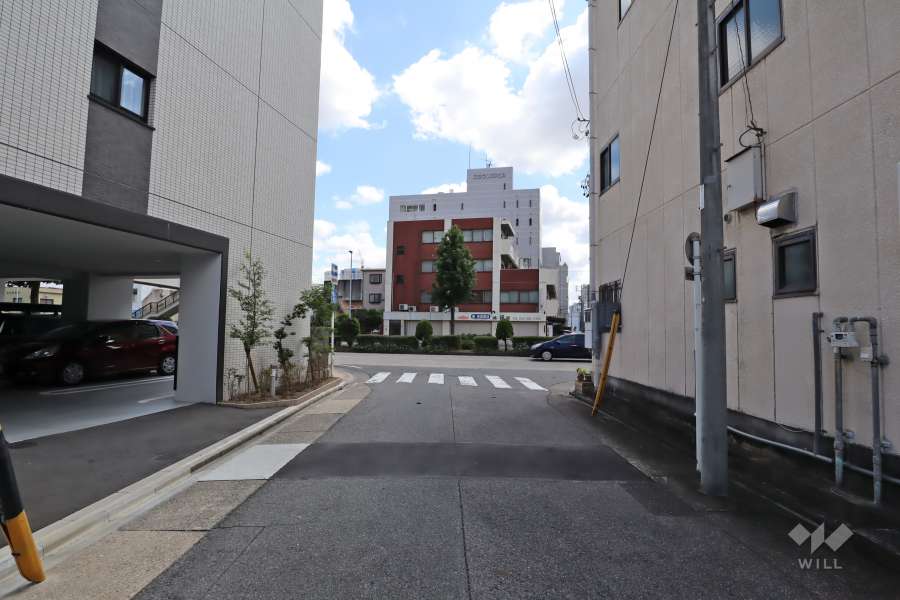 敷地南西側の前面道路（北西側から）